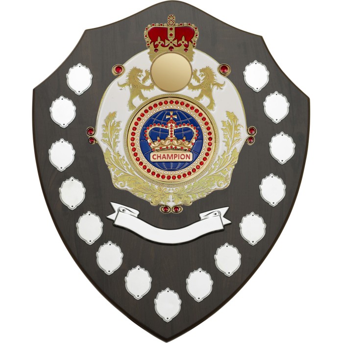 XL 18'' Prestigious Wooden Annual Presentation Shield featuring gem stones
